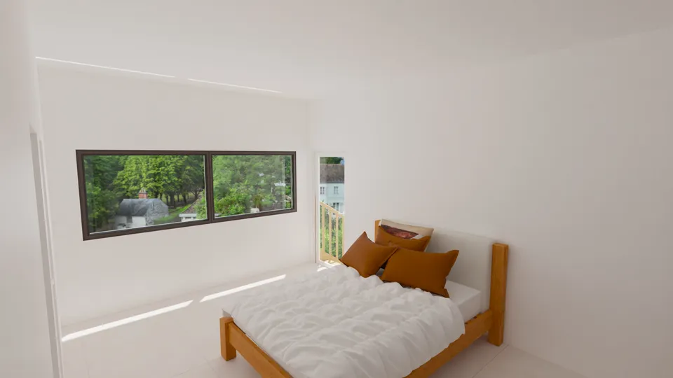 Casa Angico: Suíte com cama de casal e janela ampla