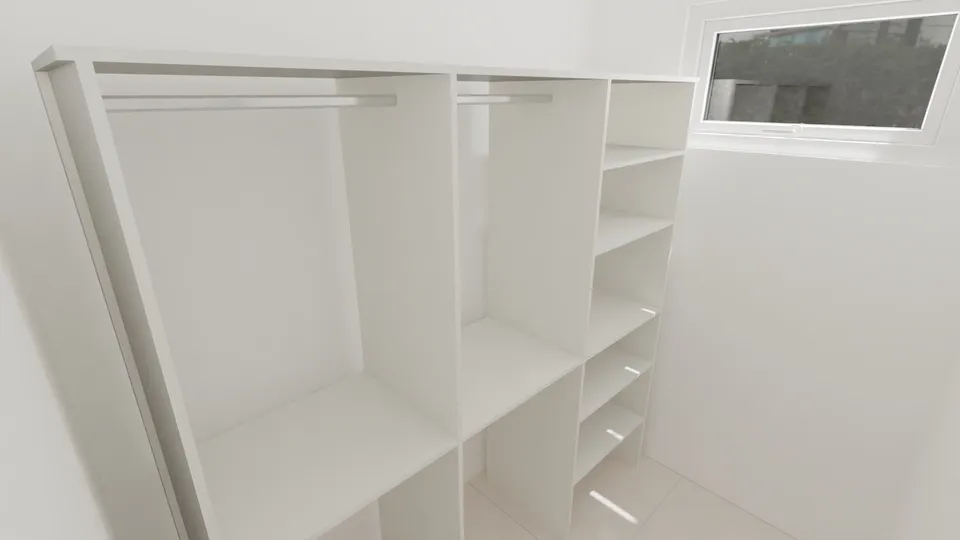 Casa Angico: Closet com prateleiras e cabideiros