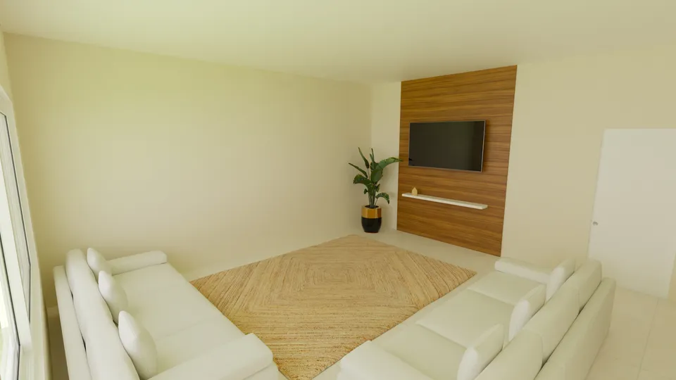 Casa Araucária: Sala de estar com painel de TV
