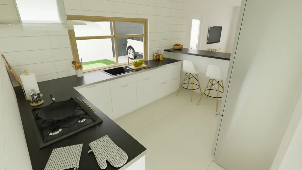 Casa Bacuri: Cozinha em L com janela