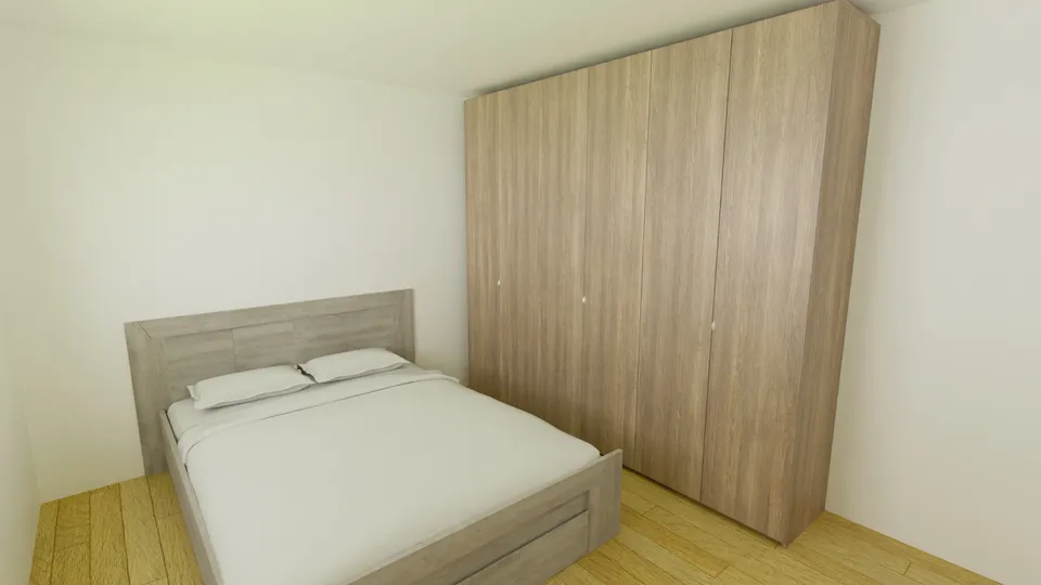 Casa Baraúna: Suíte com guarda-roupa amadeirado