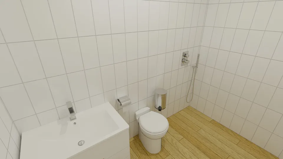 Casa Baraúna: Banheiro da suíte com piso amadeirado