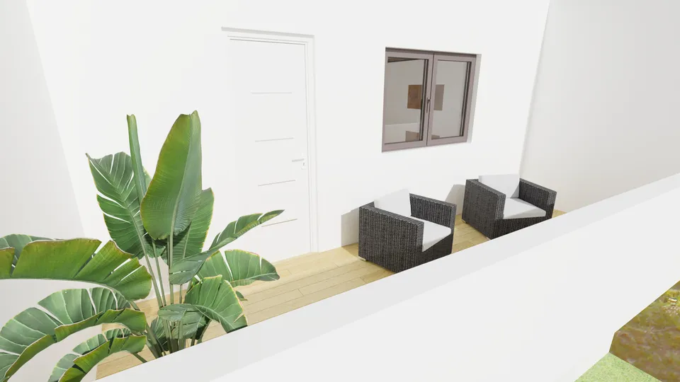 Casa Cabreúva: Sacada com poltronas e plantas