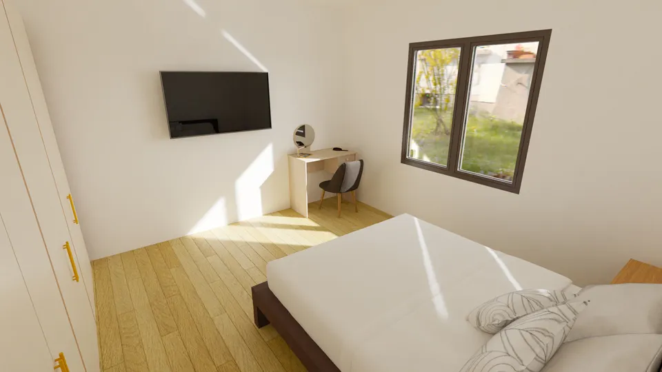 Casa Cajueiro: Quarto com escrivaninha e TV