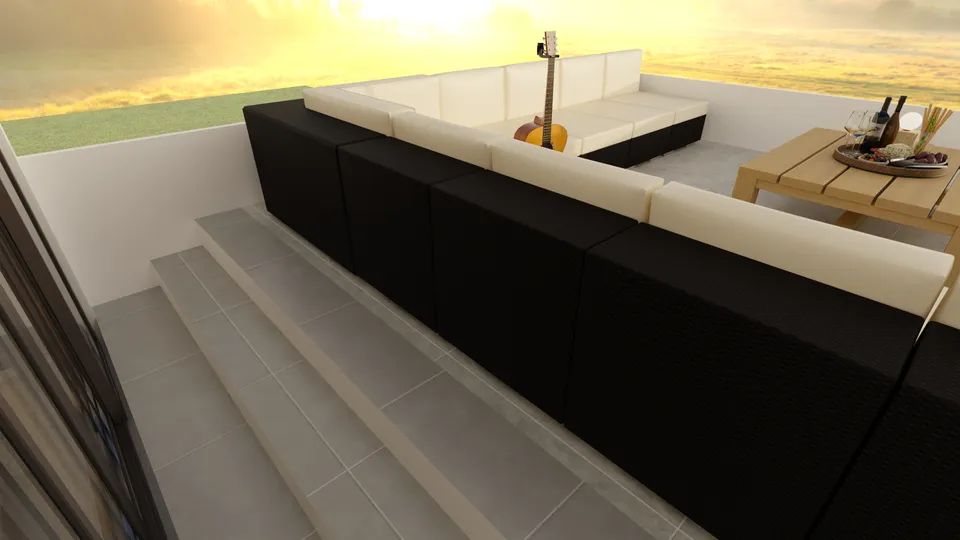 Casa Cambuci: Área de lazer com sofá em L e mesa de centro