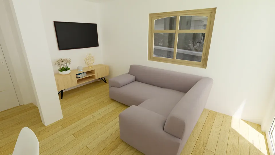 Casa Canela: Sala de estar com sofá de canto e TV