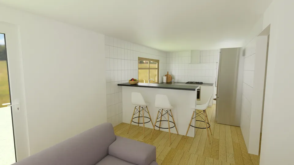 Casa Canela: Sala integrada à cozinha americana