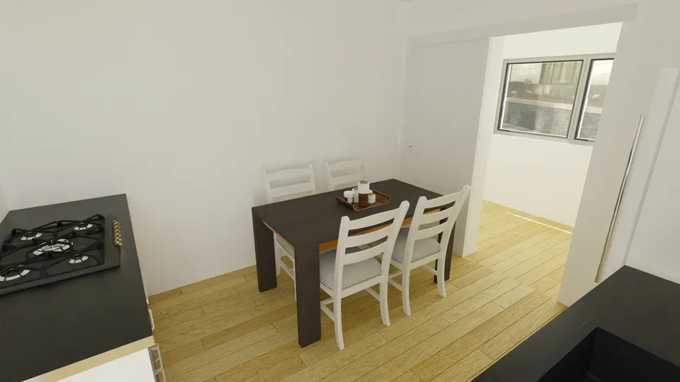 Casa Caviúna: Cozinha com mesa de jantar e janela