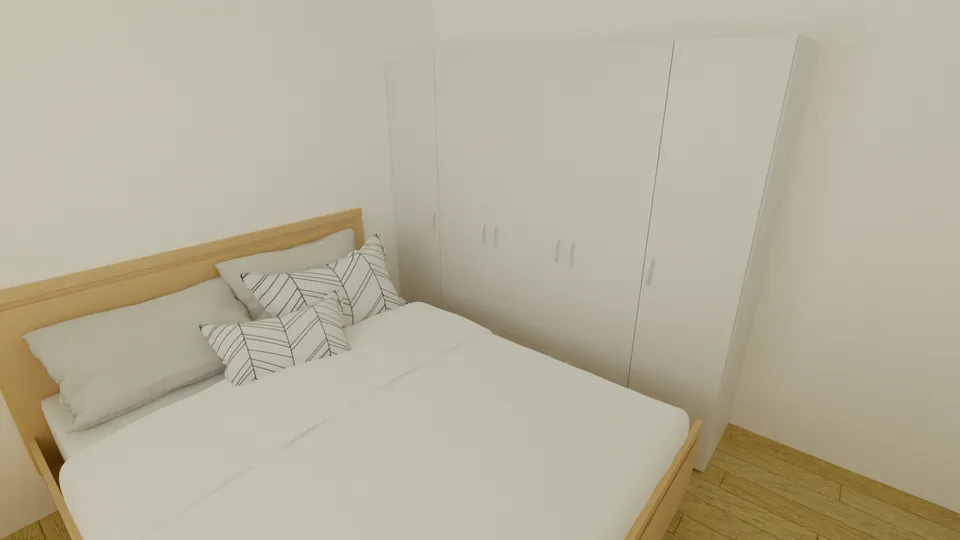 Casa Caviúna: Quarto com cama de casal e guarda-roupa