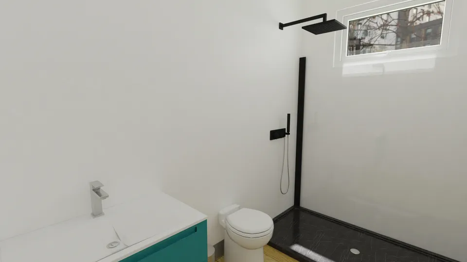 Casa Cedro: Banheiro da suíte com box e janela alta