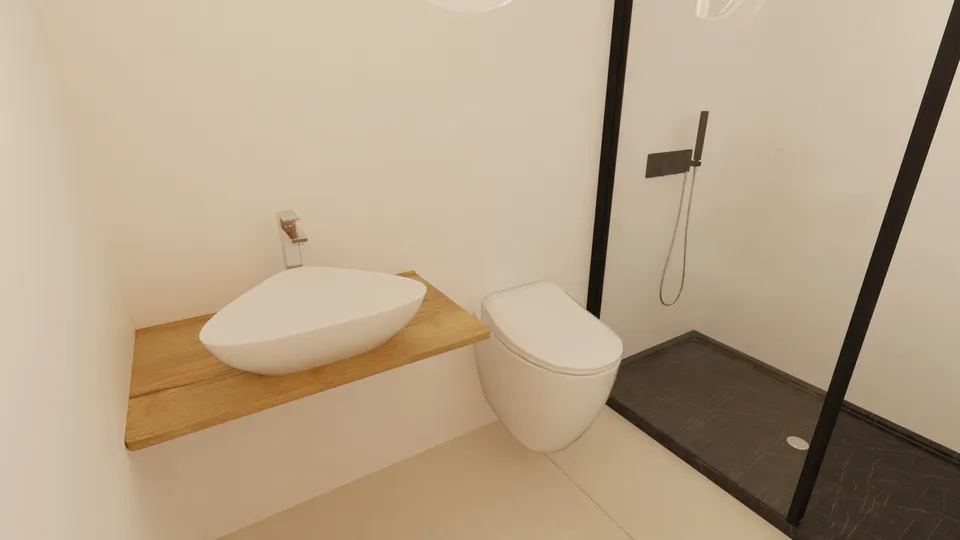 Casa Copaíba: Banheiro com box de vidro e cuba de apoio