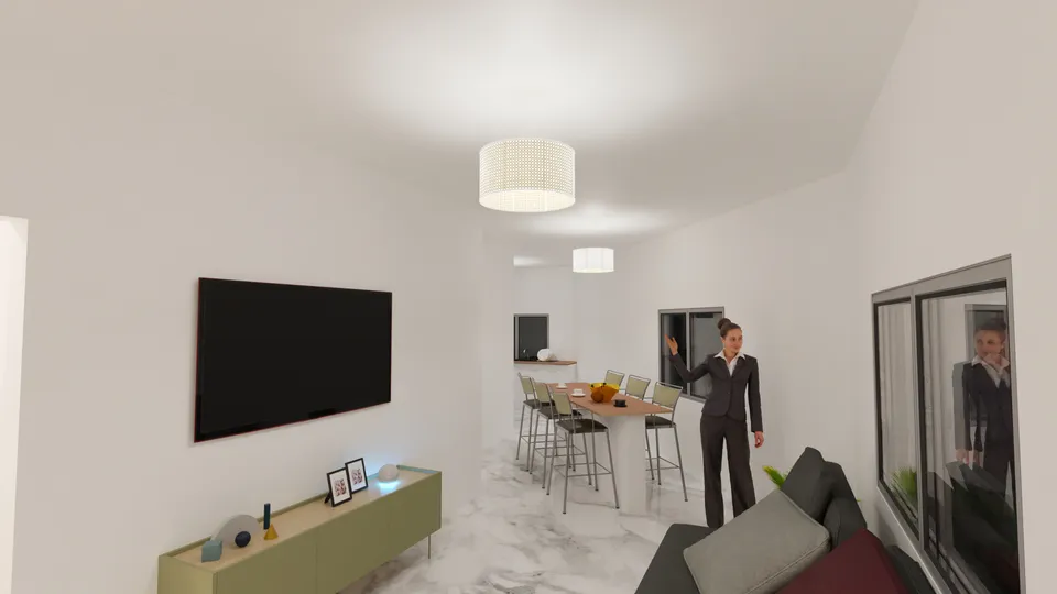 Casa Grumixama: Copa integrada com mesa alta e TV