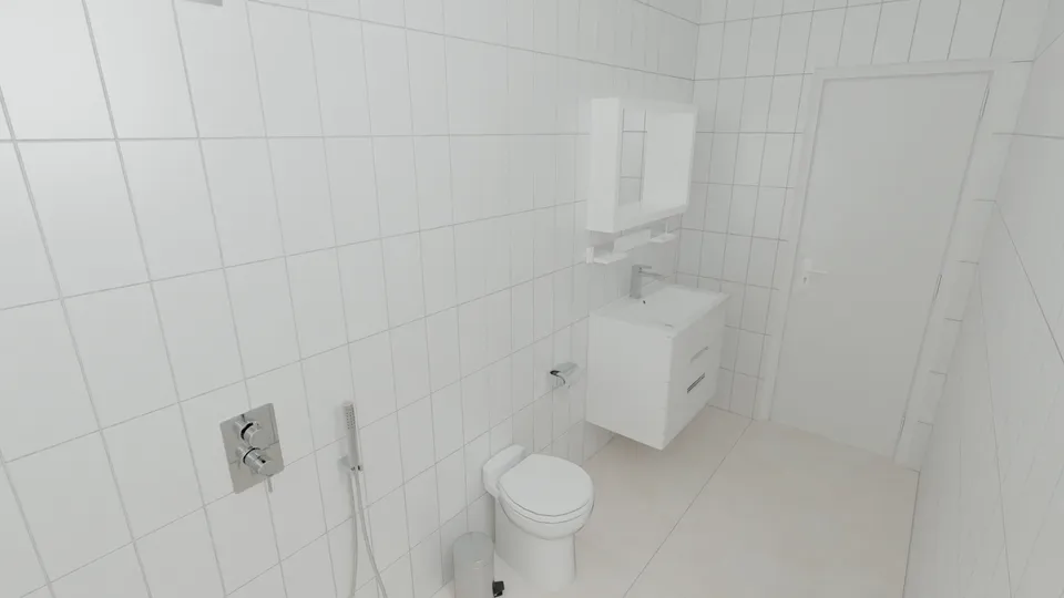 Casa Jacarandá: Banheiro social com bancada suspensa