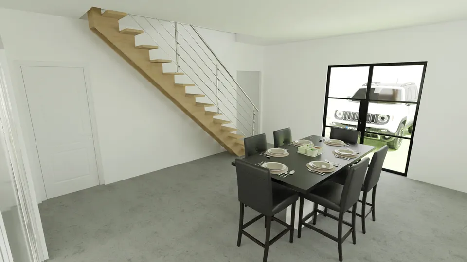 Casa Jenipapo: Cozinha com mesa de jantar e porta de vidro