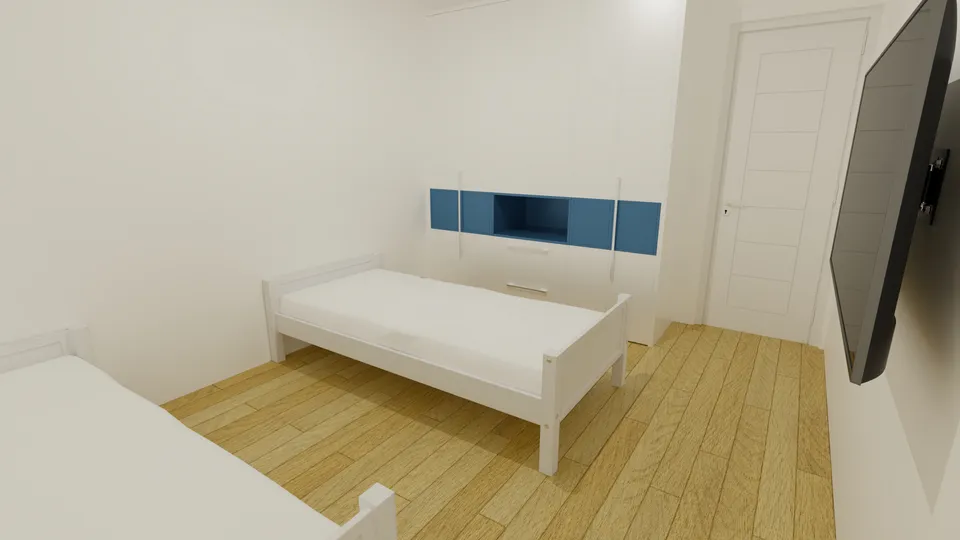 Casa Massaranduba: Quarto de solteiro com nicho azul