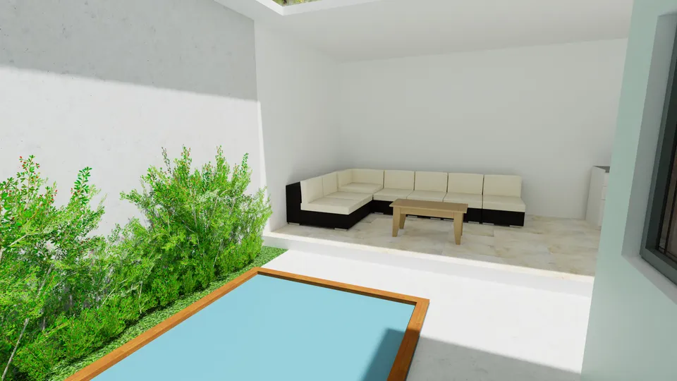 Casa Peroba: Área de lazer com piscina, jardim e estar coberto