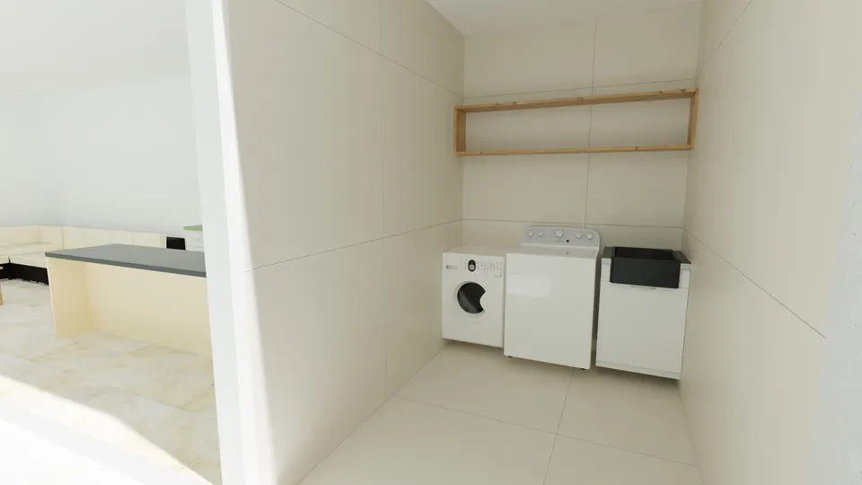 Casa Peroba: Lavanderia com tanque e espaço para máquina de lavar