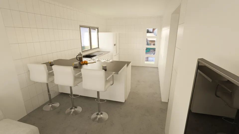 Casa Pitangueira: Cozinha com bancada para refeições