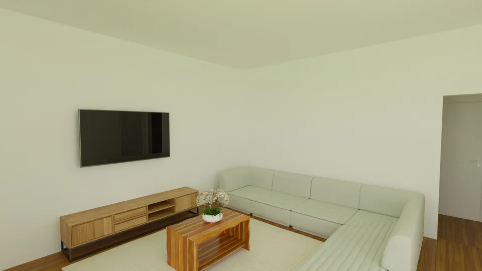 Casa Quaresmeira: Sala de estar com painel de TV