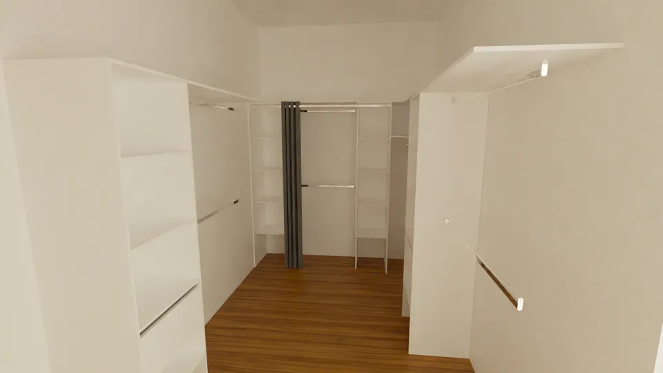 Casa Quaresmeira: Closet com prateleiras e cabideiros