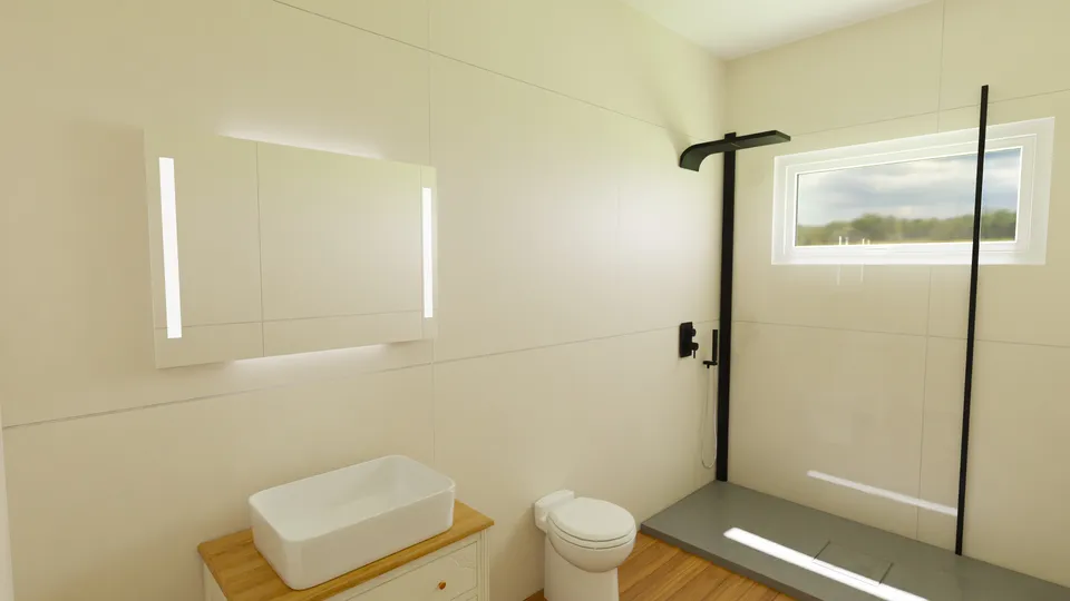 Casa Quaresmeira: Banheiro com espelho iluminado e janela