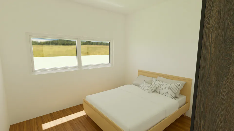 Casa Quaresmeira: Quarto com cama de casal e janela ampla