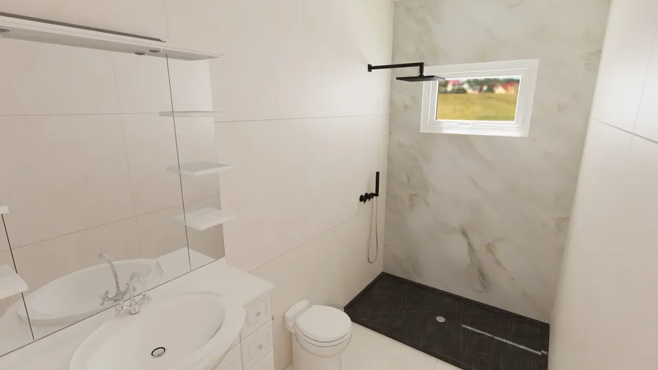 Casa Tamboril: Banheiro com box e janela