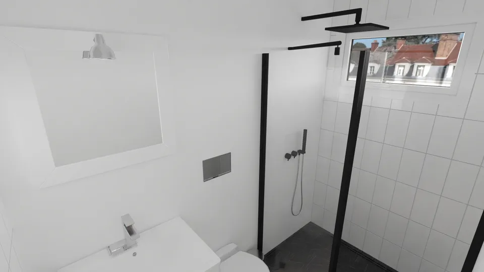 Casa Umbuzeiro: Banheiro com box de vidro e janela
